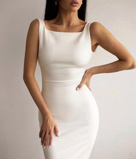 Eleonora — Vestido midi ajustado con espalda descubierta