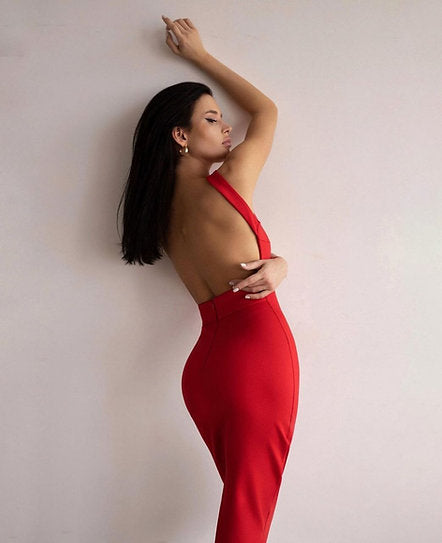 Eleonora — Vestido midi ajustado con espalda descubierta