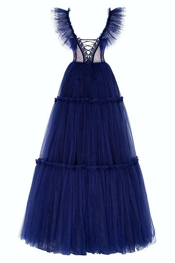 Marcelle — Vestido maxi corset con volantes