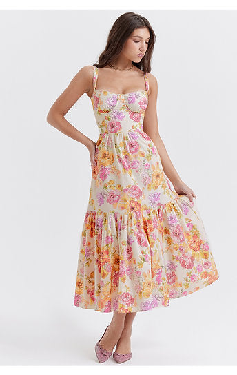 Margot — Vestido midi con volantes y bolsillos