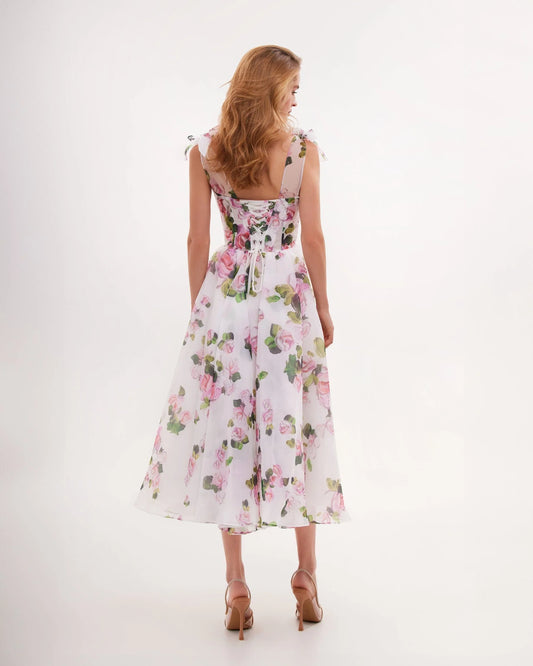 Rosaline — Vestido midi corset con lazos