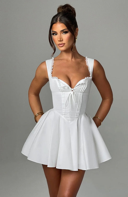 Rosé — Vestido mini corset con lazo en busto
