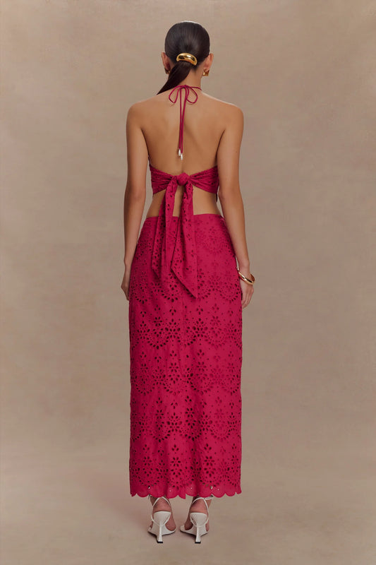 Soraya — Conjunto: blusa con lazos y falda maxi