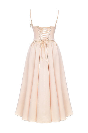 Viana — Vestido midi en conjunto: corset y falda con bolsillos