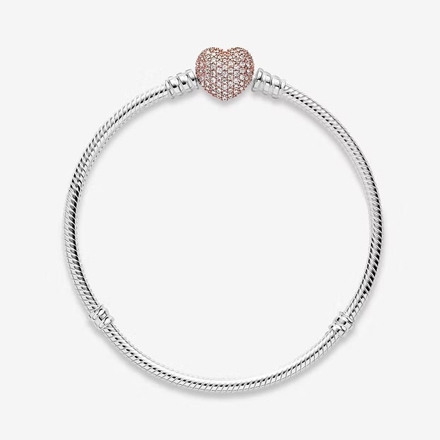 Brazalete corazón oro rosa con circonitas de Plata de ley