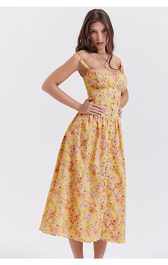 Lea — Vestido midi corset con botones