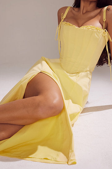 Annette — Vestido midi con abertura y corset con lazos