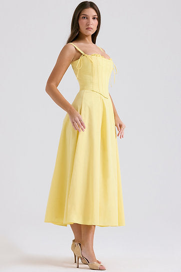 Annette — Vestido midi con abertura y corset con lazos