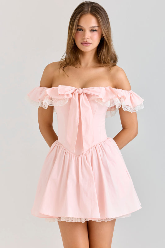 Arabella — Vestido mini con volantes y lazo