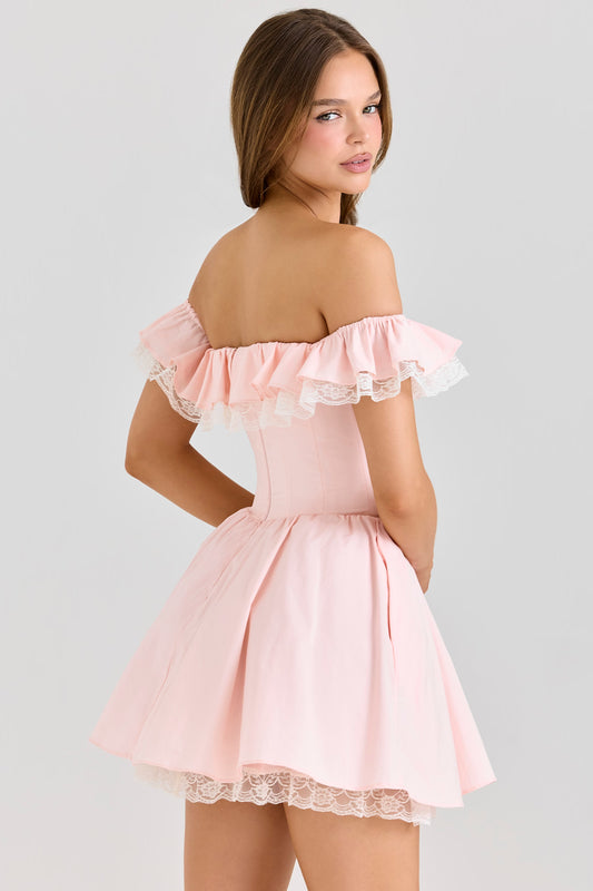 Arabella — Vestido mini con volantes y lazo