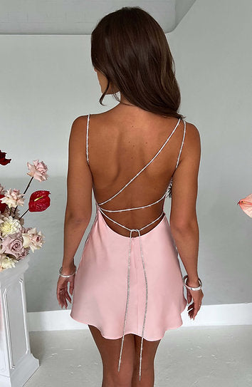 Ariadne — Vestido mini con espalda descubierta y cordón cristalizado