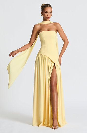 Brida — Vestido maxi corset con abertura