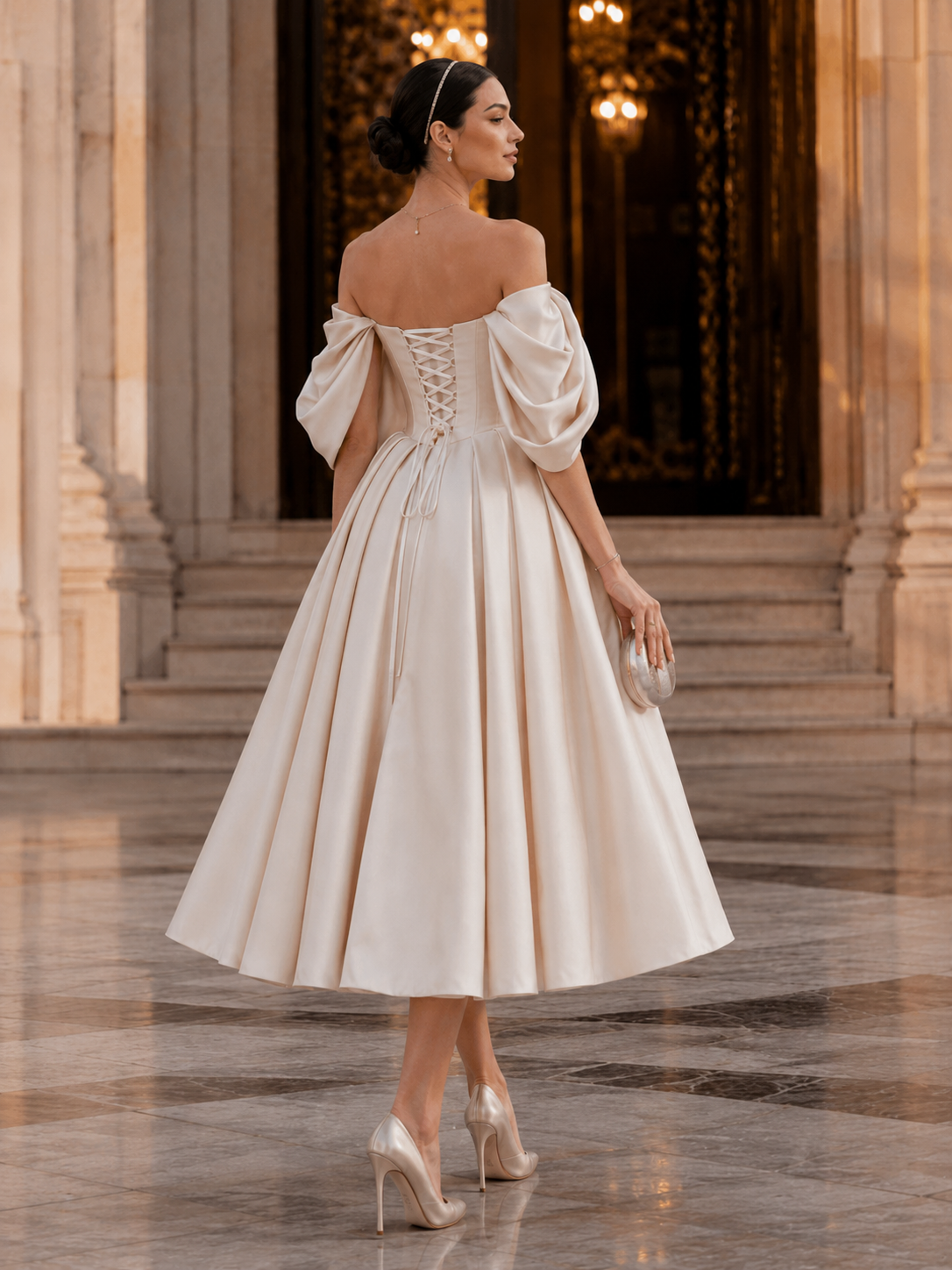 Brooklyn — Vestido midi corset con mangas caídas
