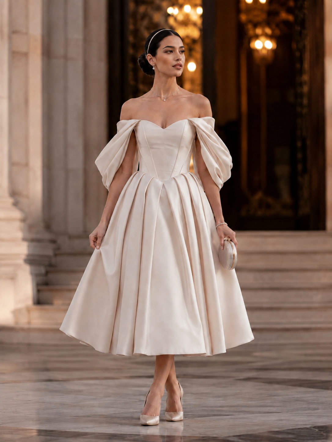 Brooklyn — Vestido midi corset con mangas caídas