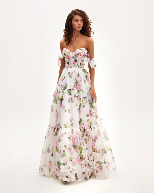 Cataleya — Vestido maxi corset con lazos
