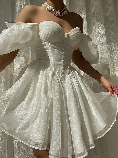 Dahlia — Vestido corset mini con mangas abullonadas