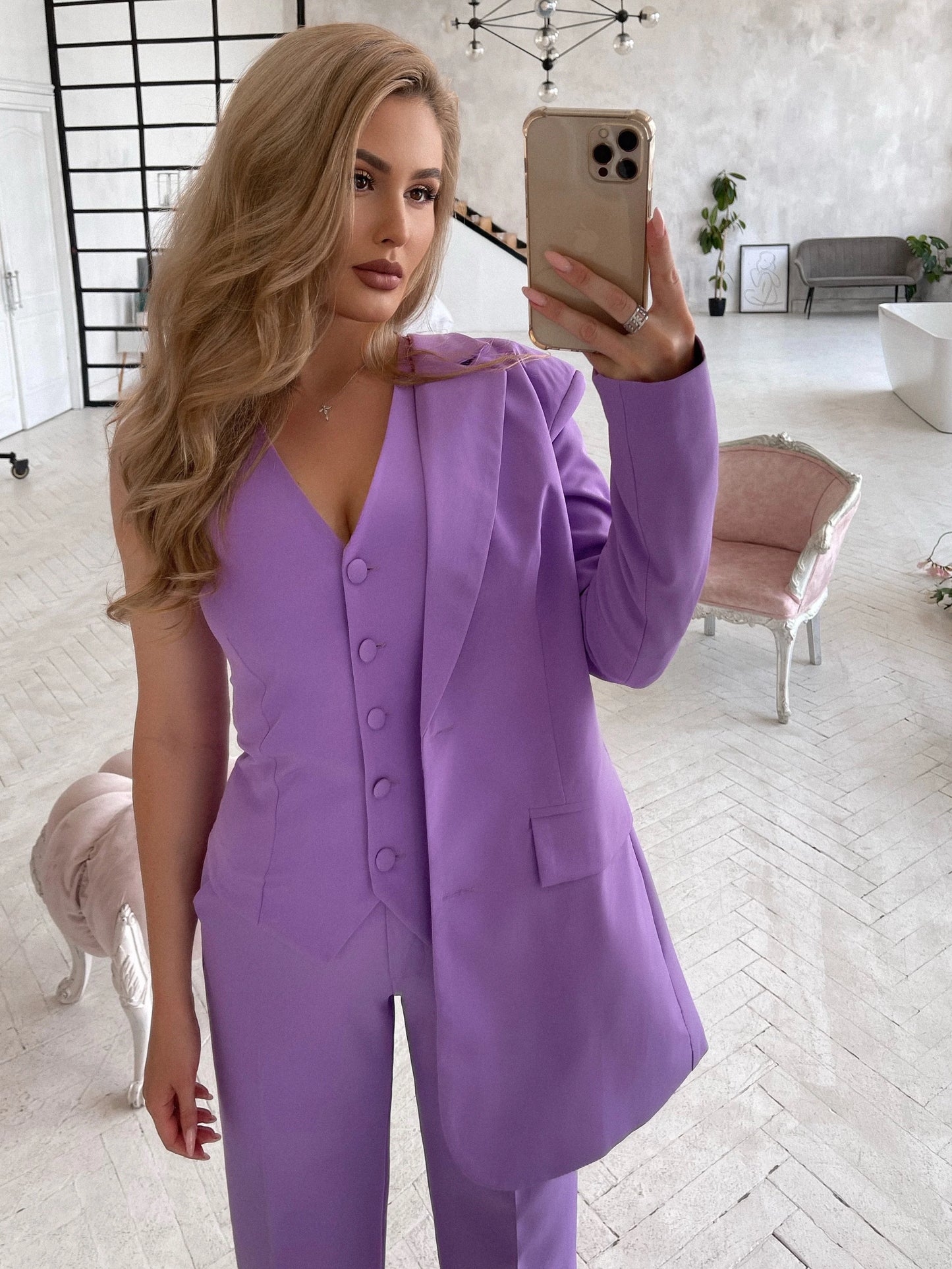 Denisse — Conjunto: blazer, chaleco y pantalón bota recta