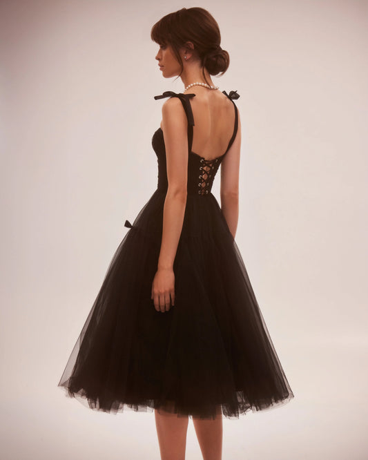 Donatella — Vestido corset midi con lazos