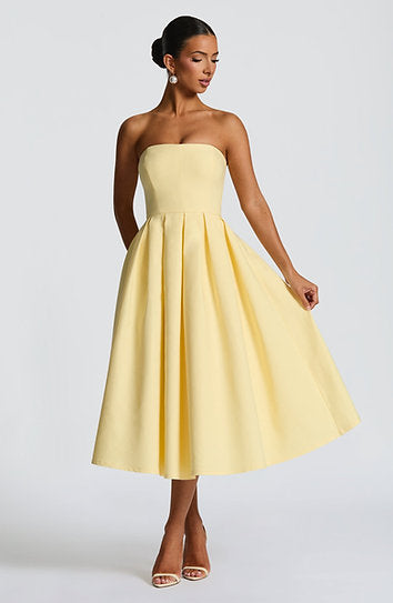Elara — Vestido midi strapless