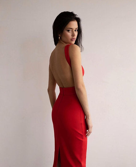 Eleonora — Vestido midi ajustado con espalda descubierta