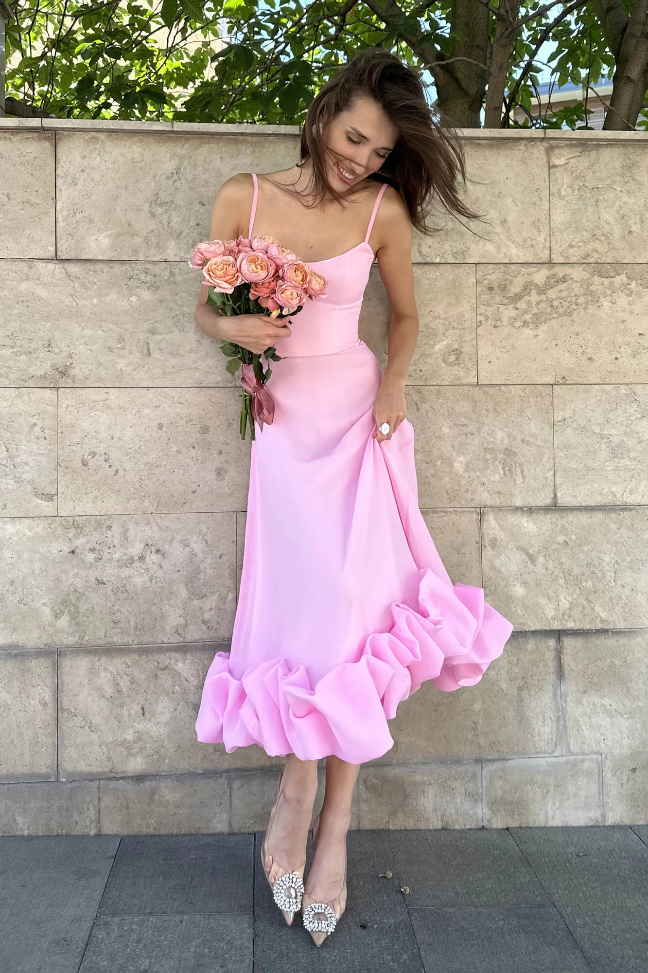 Elise — Vestido midi con volantes