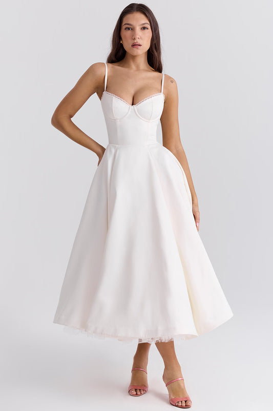 Evangeline — Vestido midi con transparencia a los costados