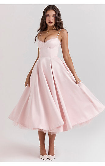 Evangeline — Vestido midi con transparencia a los costados