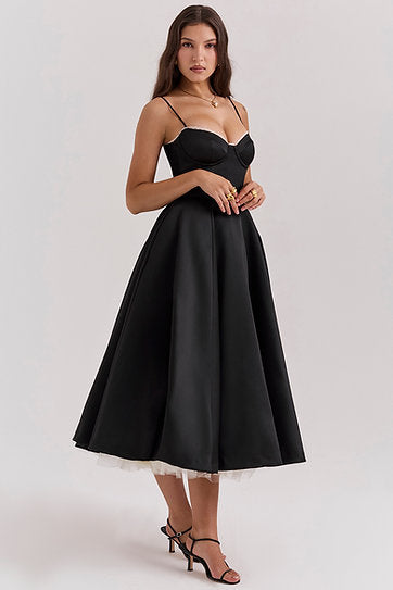 Evangeline — Vestido midi con transparencia a los costados
