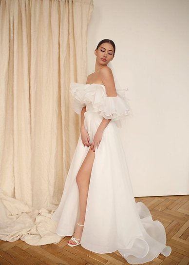 Francesca — Vestido maxi corset con volantes y abertura
