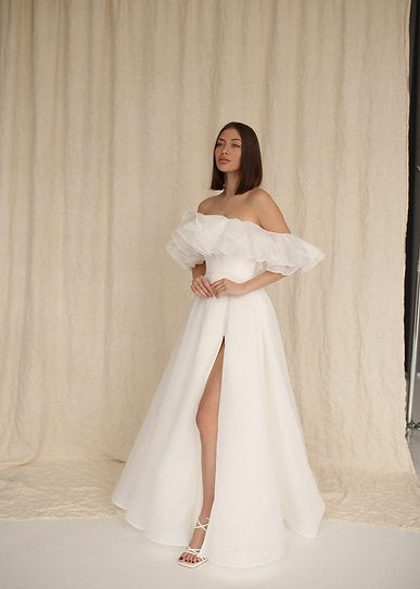 Francesca — Vestido maxi corset con volantes y abertura