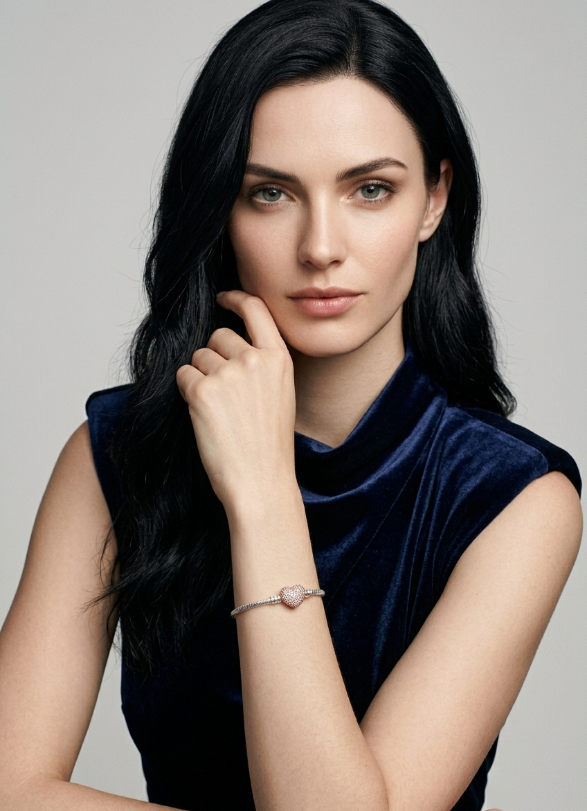 Brazalete corazón oro rosa con circonitas de Plata de ley