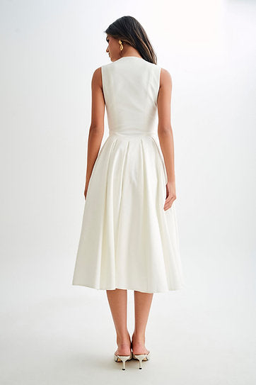 Helsea — Vestido midi escote en v con botones