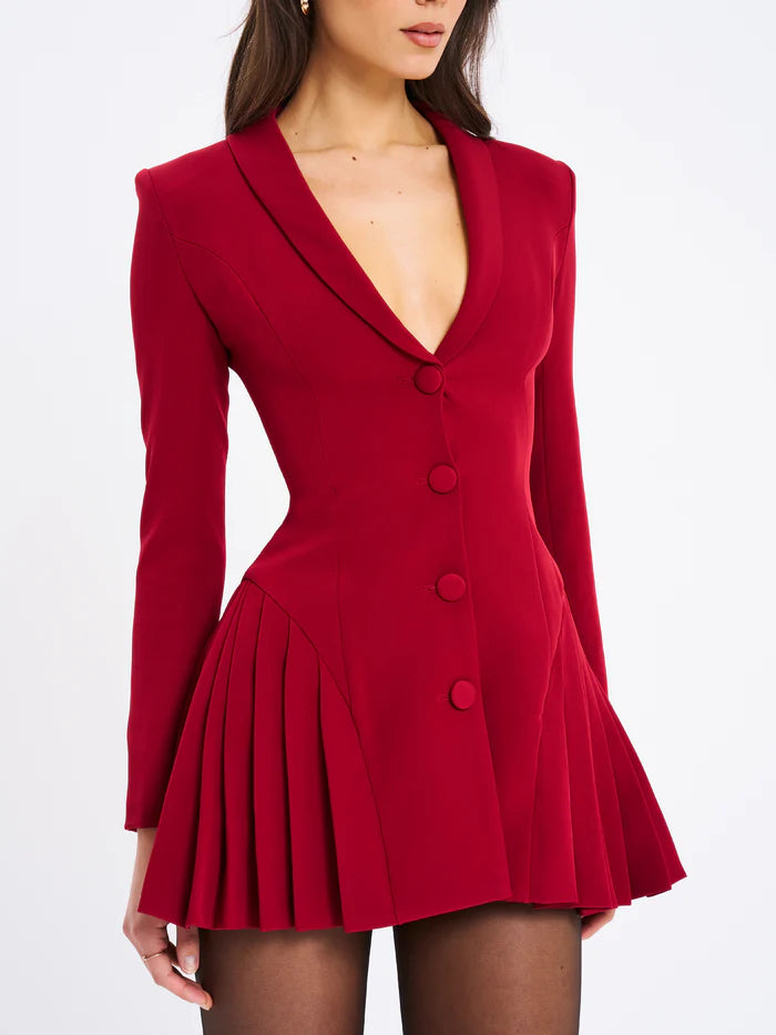 Hilda — Vestido mini tipo Blazer con falda plisada