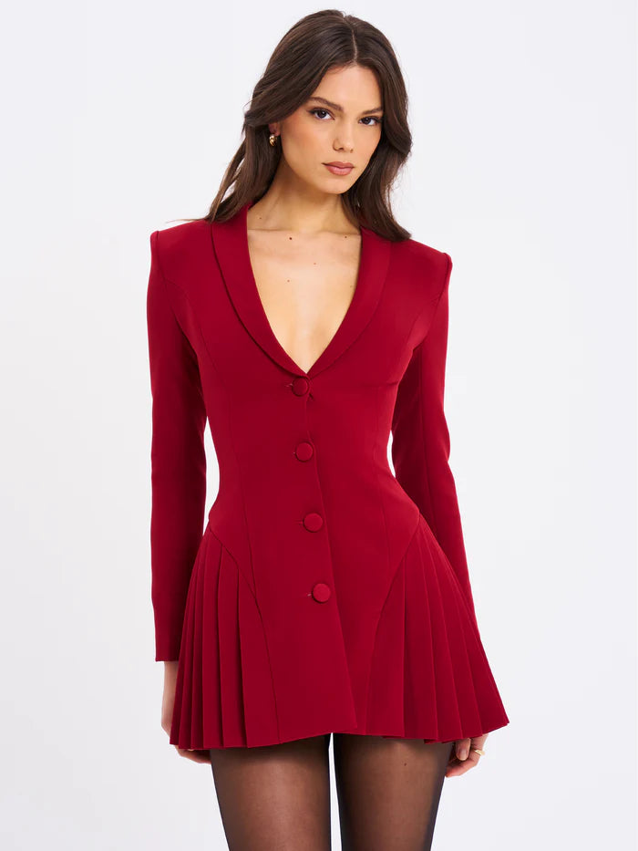 Hilda — Vestido mini tipo Blazer con falda plisada