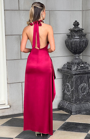 Irene — Vestido maxi con lazo y volante