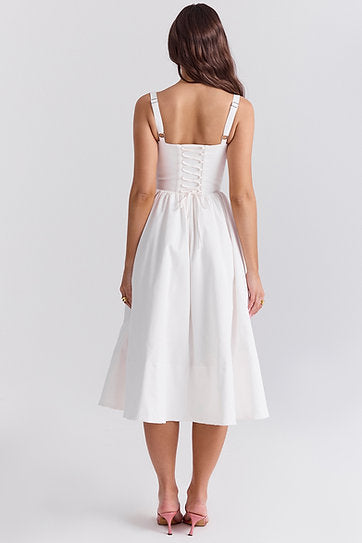 Isolde — Vestido midi corset con bolsillos y abertura