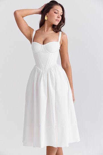 Isolde — Vestido midi corset con bolsillos y abertura