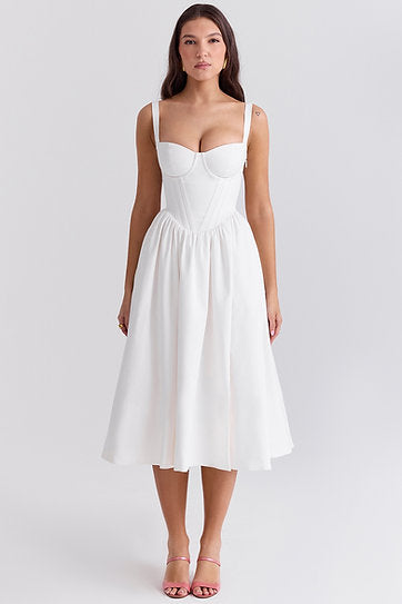 Isolde — Vestido midi corset con bolsillos y abertura
