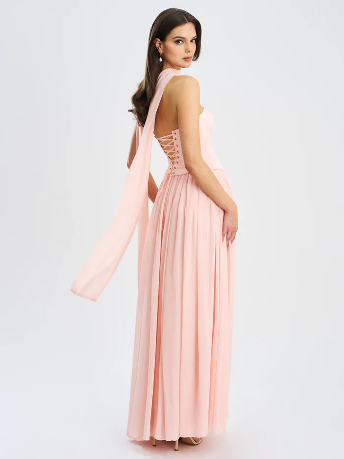 Jena — Vestido maxi en conjunto: corset strapless y falda con abertura