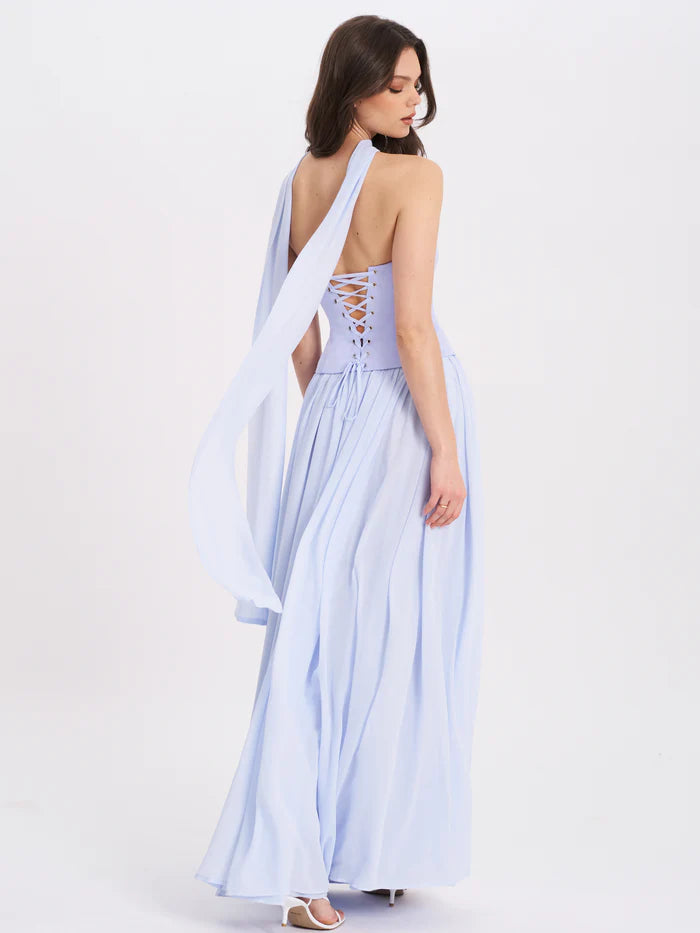 Jena — Vestido maxi en conjunto: corset strapless y falda con abertura