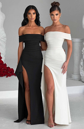 Kylie — Vestido maxi con abertura y volante