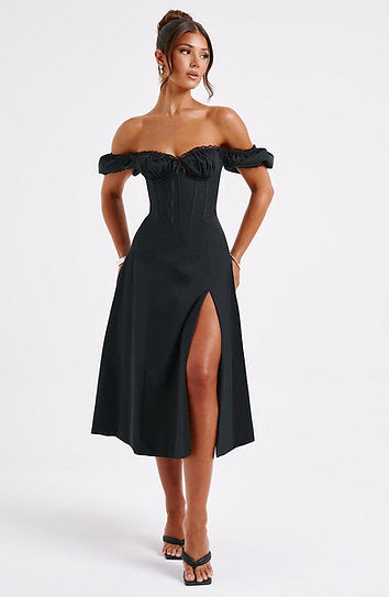 Liliana — Vestido midi corset con abertura
