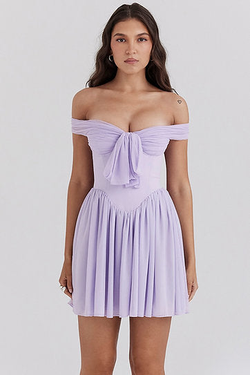 Lily — Vestido mini mangas caídas con lazo en busto