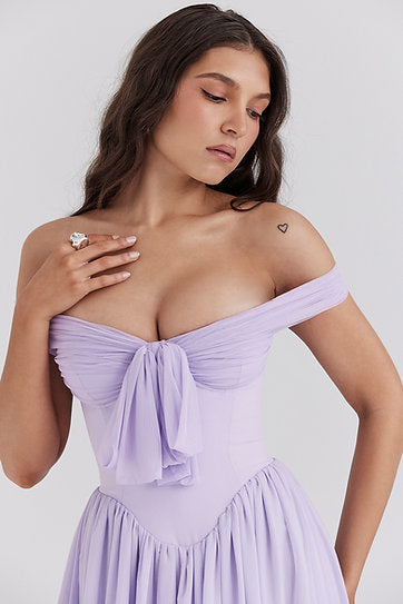 Lily — Vestido mini mangas caídas con lazo en busto