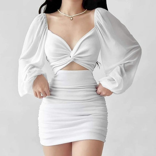 Luciana — Vestido mini con mangas abullonadas