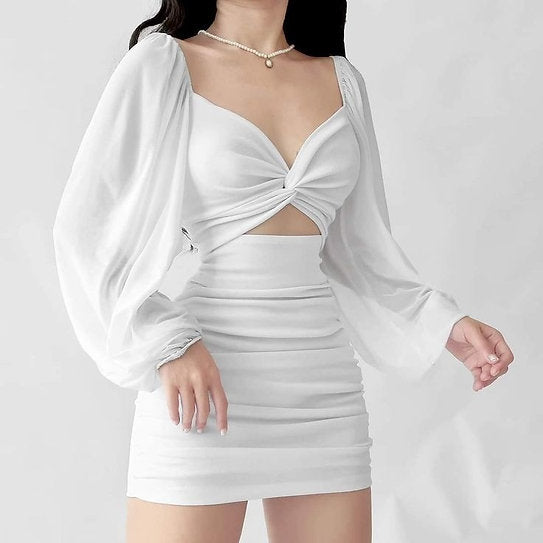 Luciana — Vestido mini con mangas abullonadas