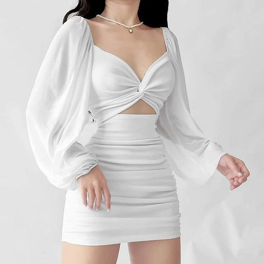 Luciana — Vestido mini con mangas abullonadas