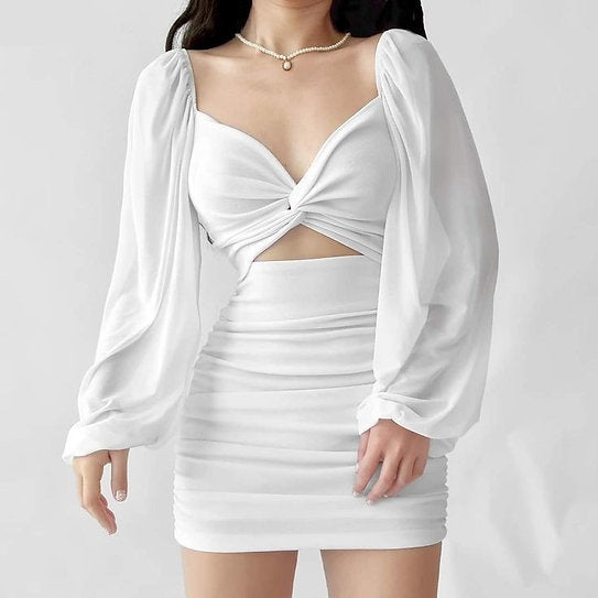 Luciana — Vestido mini con mangas abullonadas