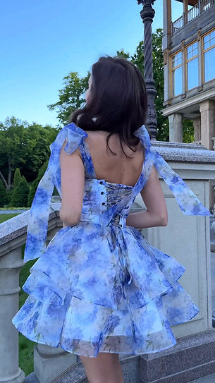 Lucine — Vestido mini corset con volantes y lazos