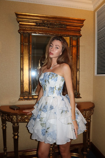 Mahalia — Vestido mini corset con volantes
